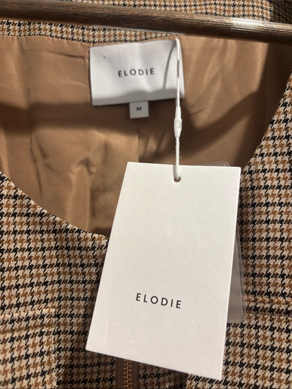 Elodie Brown Houndstooth Zip-Front Tailored Dress NWT Size Medium - Picture 7 of 10